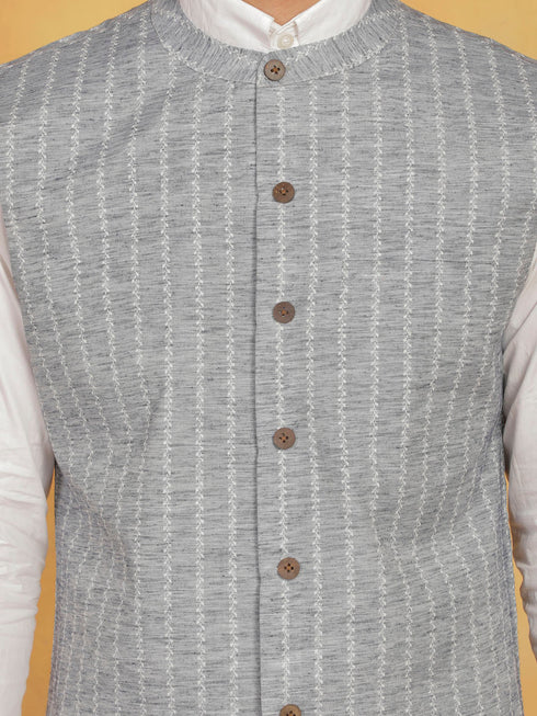 Vastramay Men's Beige Cotton Nehru Jacket